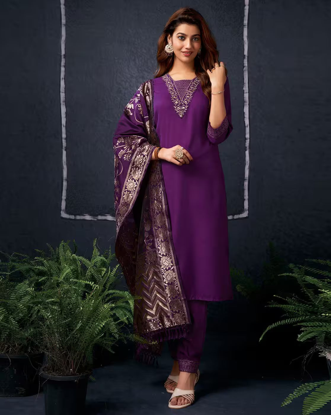 SKYLEE Women’s Embellished & Embroidery Kurta Set with Organza Dupatta | Cotton Blend Straight Kurta Pant Set | Elegant Ethnic Wear for Casual & Festive Outfits Malaysia