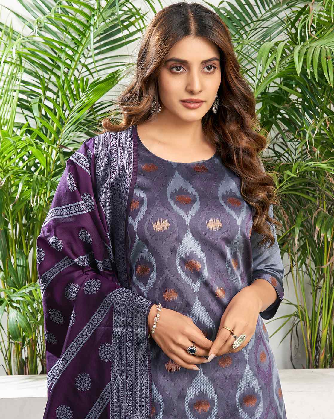 SKYLEE Women Silk Blend Self-Design Kurta Set with Pant & Dupatta | Elegant Ethnic Wear for Wedding, Party & Festive | Calf Length Salwar Suit
