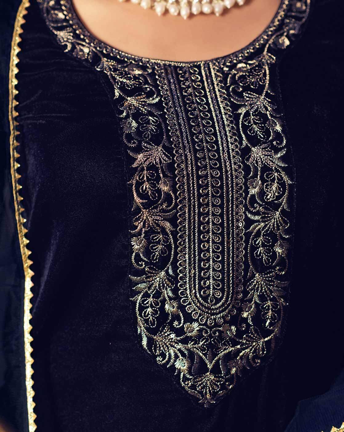 SKYLEE Women Velvet Sequins Embroidered Kurta Set with Dupatta | Party Wear Indian Pakistani Ethnic Dress | Festive Outfit Malaysia