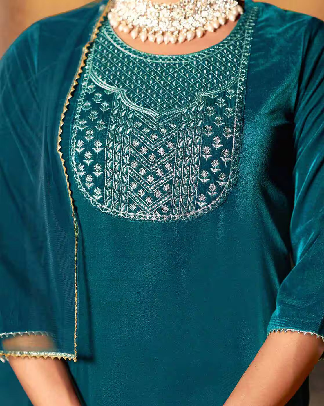 SKYLEE Women Velvet Sequins Embroidered Kurta Set with Dupatta | Party Wear Indian Pakistani Ethnic Dress | Festive Outfit Malaysia