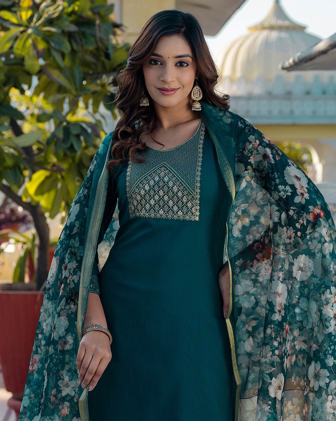 Woven Silk Blend Kurta Set for Women | Stylish Indian Ethnic Wear with Dupatta & Pants | Festive & Casual Outfit Malaysia