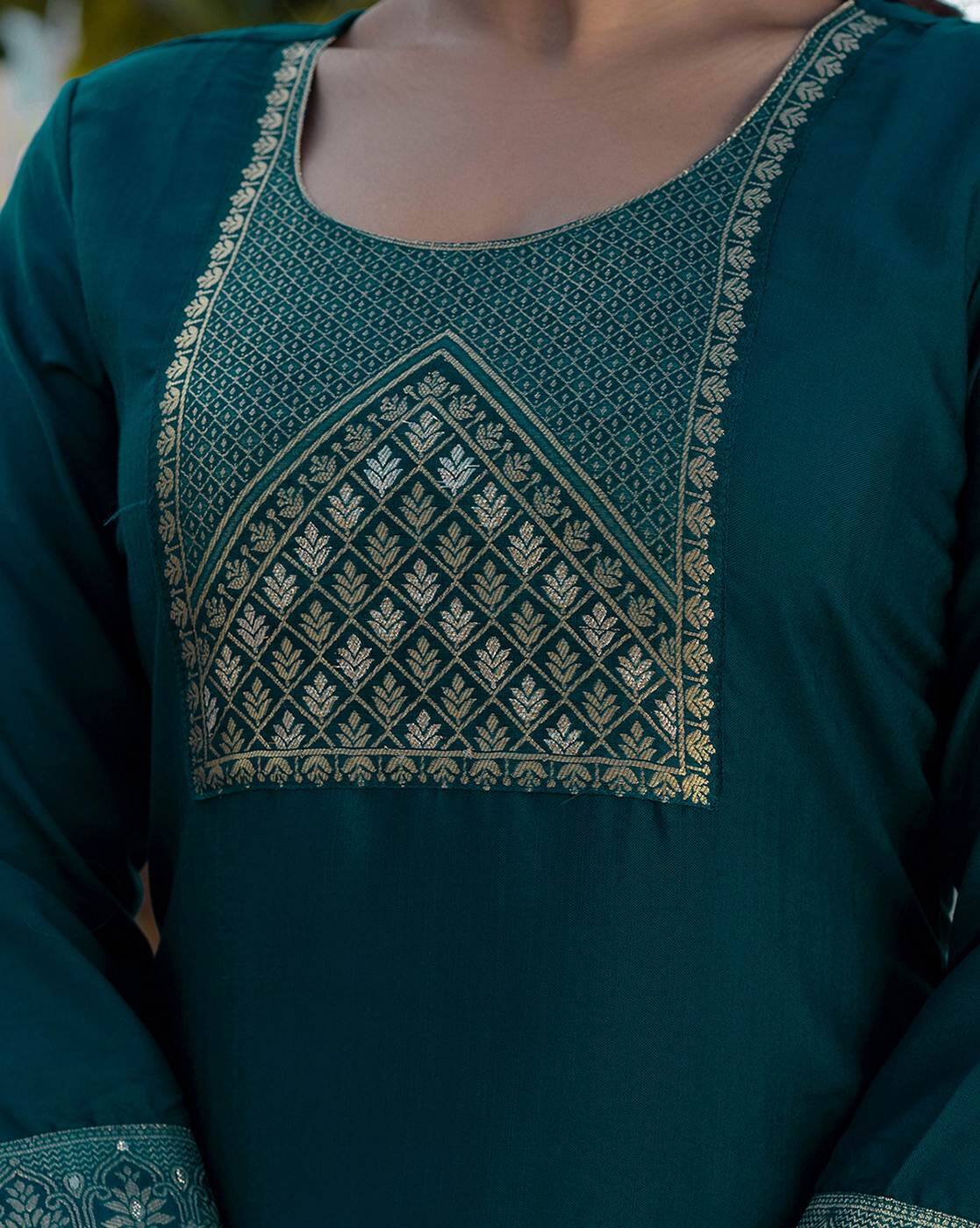 Woven Silk Blend Kurta Set for Women | Stylish Indian Ethnic Wear with Dupatta & Pants | Festive & Casual Outfit Malaysia