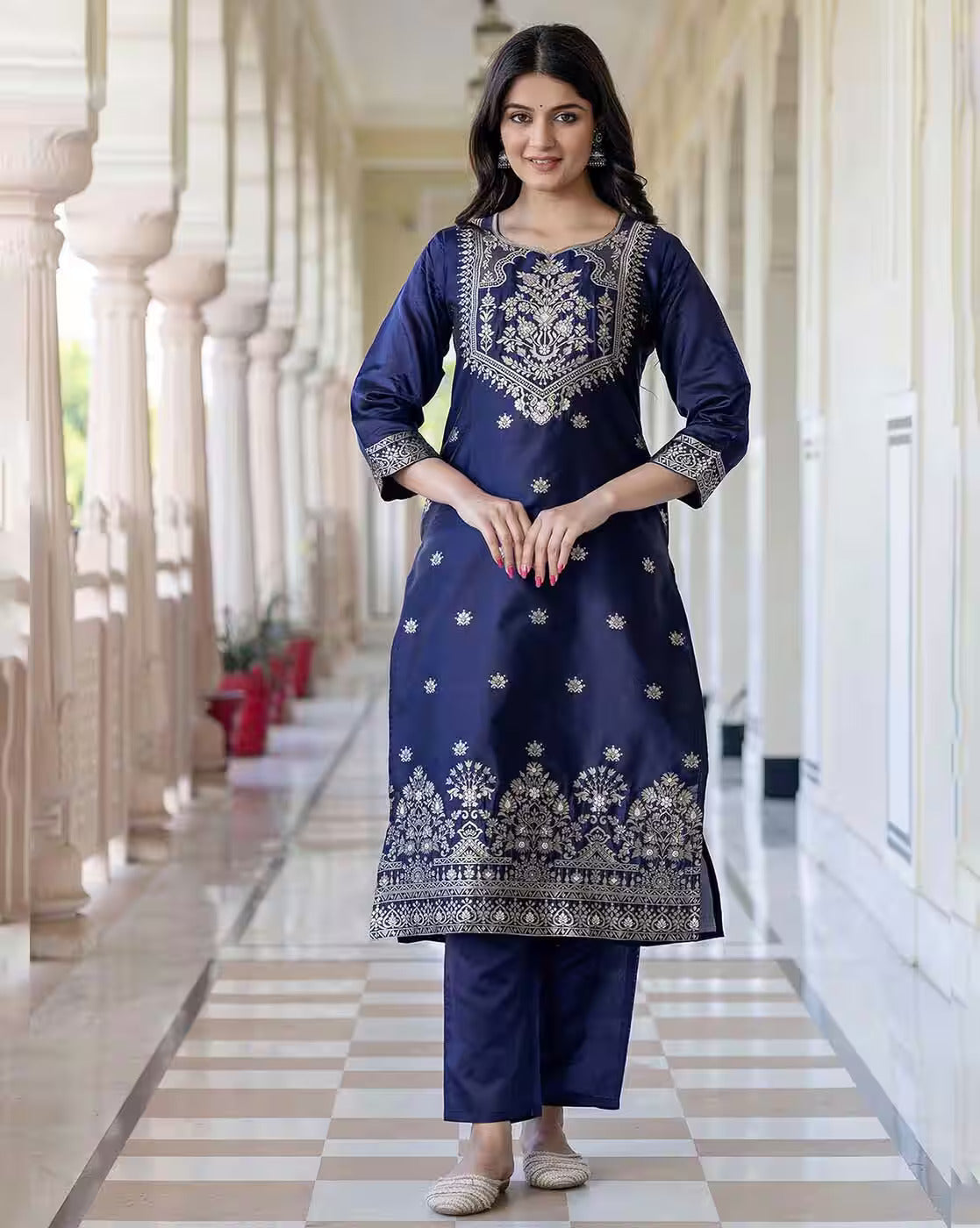 SVARAA Women Silk Blend Kurta Set | Elegant Ethnic Wear for Women | Party Wear Kurti with Pant & Dupatta | Indian Traditional Dress Malaysia
