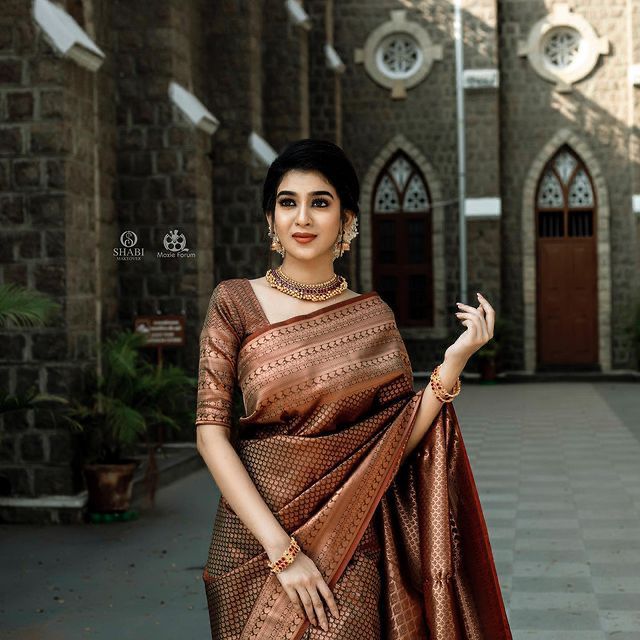 Banarasi Soft Silk Saree – Elegant Copper Zari Weaving