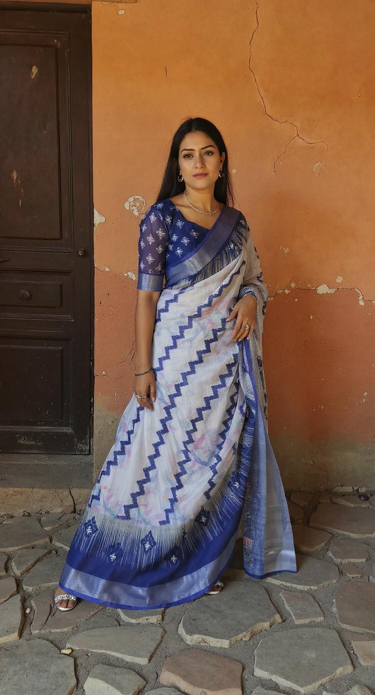 Digital Printed Cotton Saree with Blouse | Lightweight Daily & Party Wear Saree | Ready to Ship – Malaysia