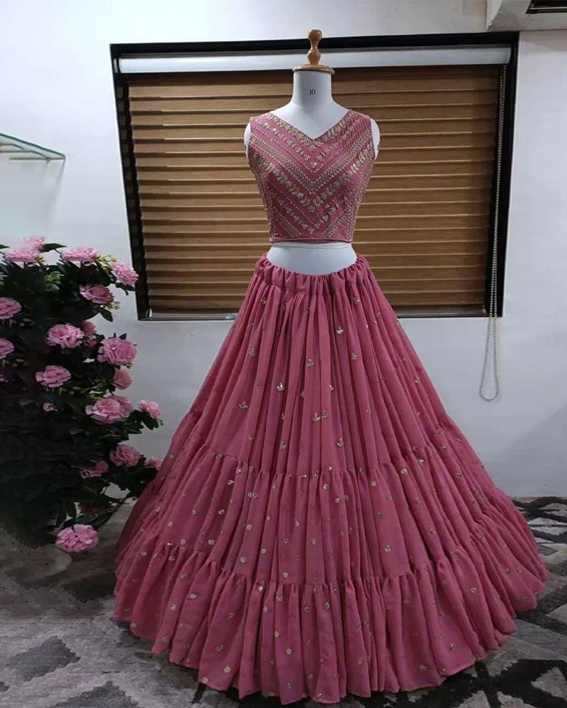 Pink georgette sequence heavy flare lehenga choli