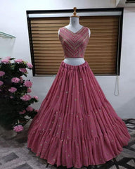 Pink georgette sequence heavy flare lehenga choli