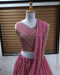 Pink georgette sequence heavy flare lehenga choli