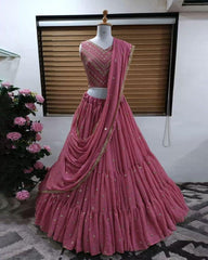 Pink georgette sequence heavy flare lehenga choli