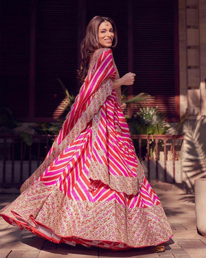Multicolor laheriya printed design wedding lehenga choli