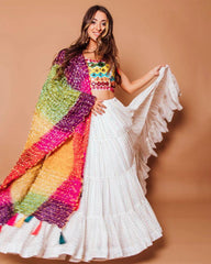 White georgette Wedding special heavy flare lehenga choli