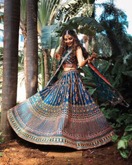 Blue Chinon Silk zari sequins designer lehenga choli