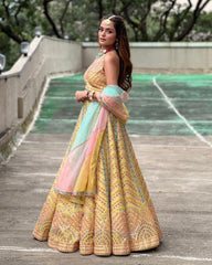 Yellow dola silk multi thread sequins designer Lehenga choli
