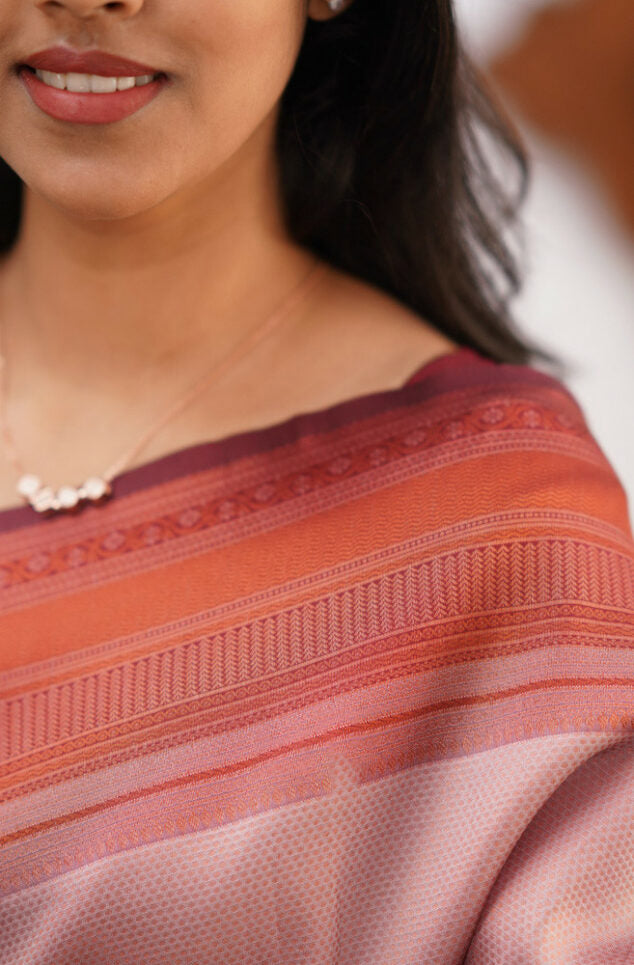 Elegant Banarasi Soft Silk Saree with Copper Zari Weaving