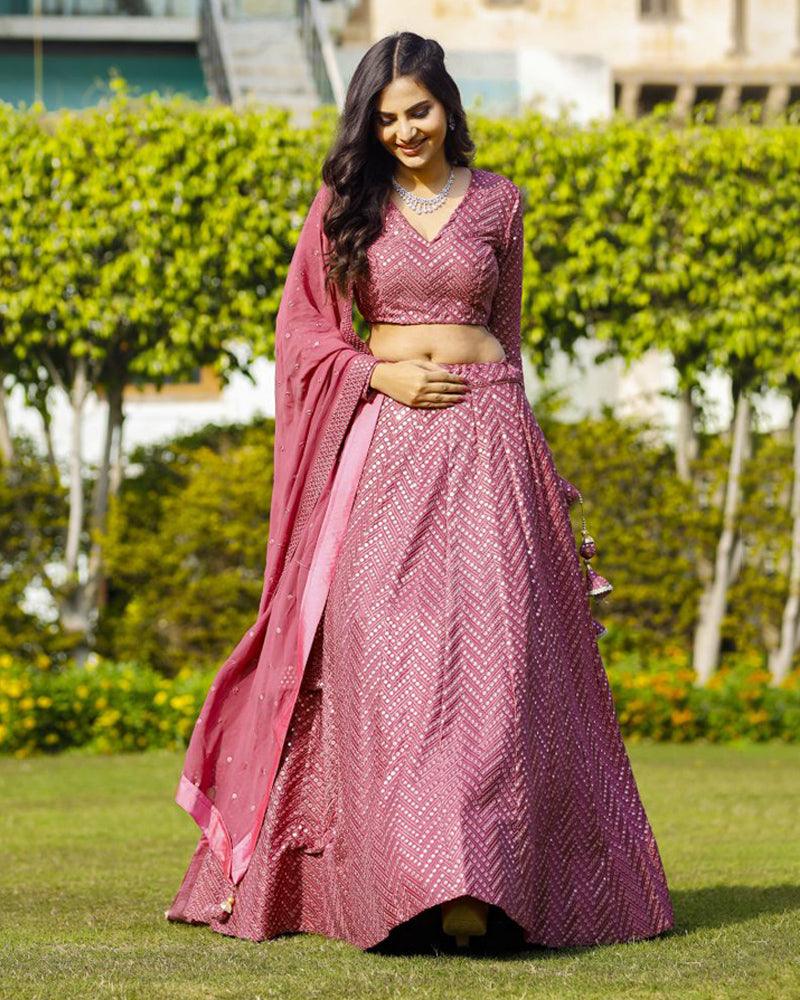 Rose gold faux georgette wedding designer lehenga choli