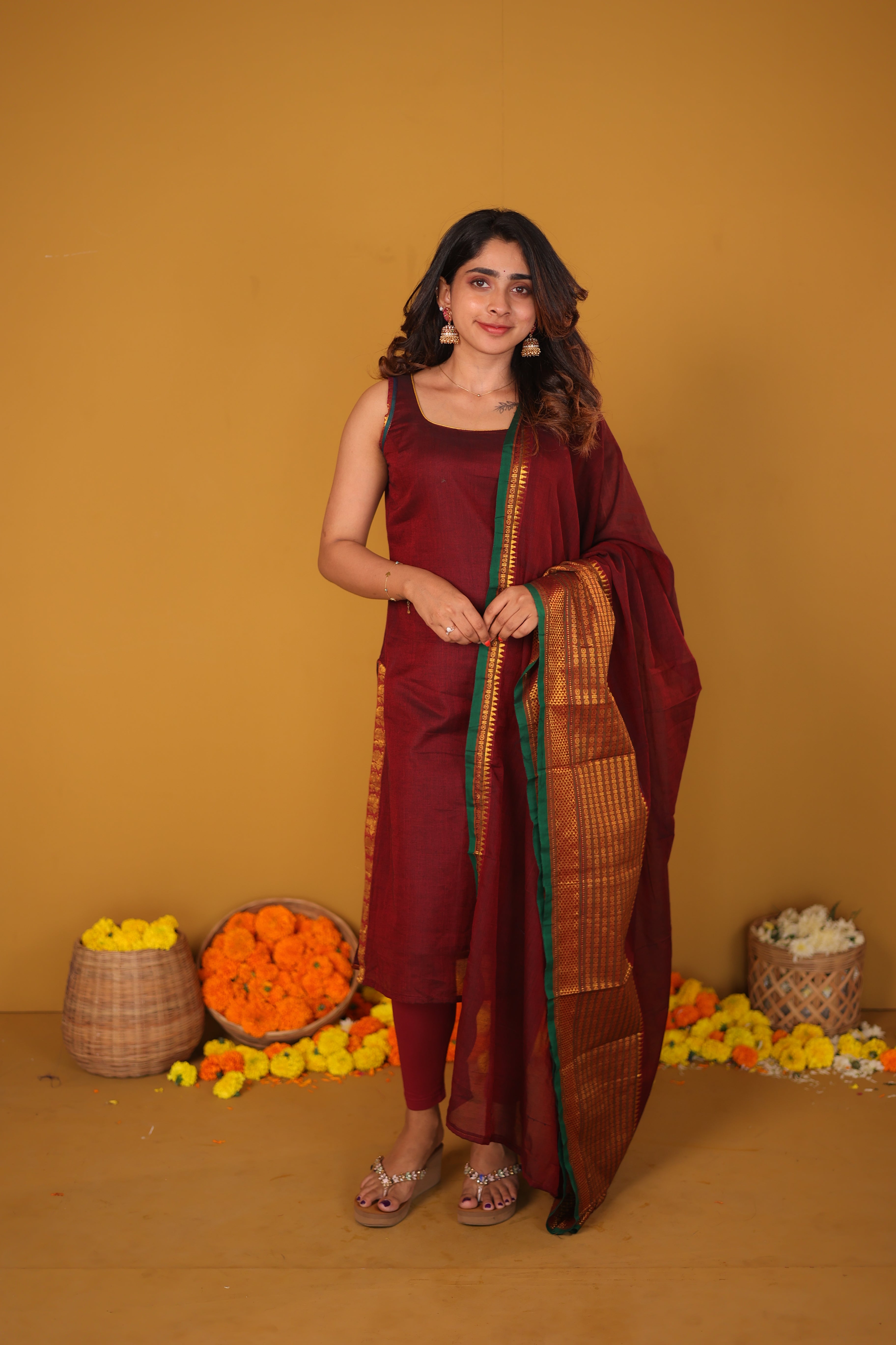 Tarika Maroon Kurti Set (Maroon Dupatta) (Set of 2)