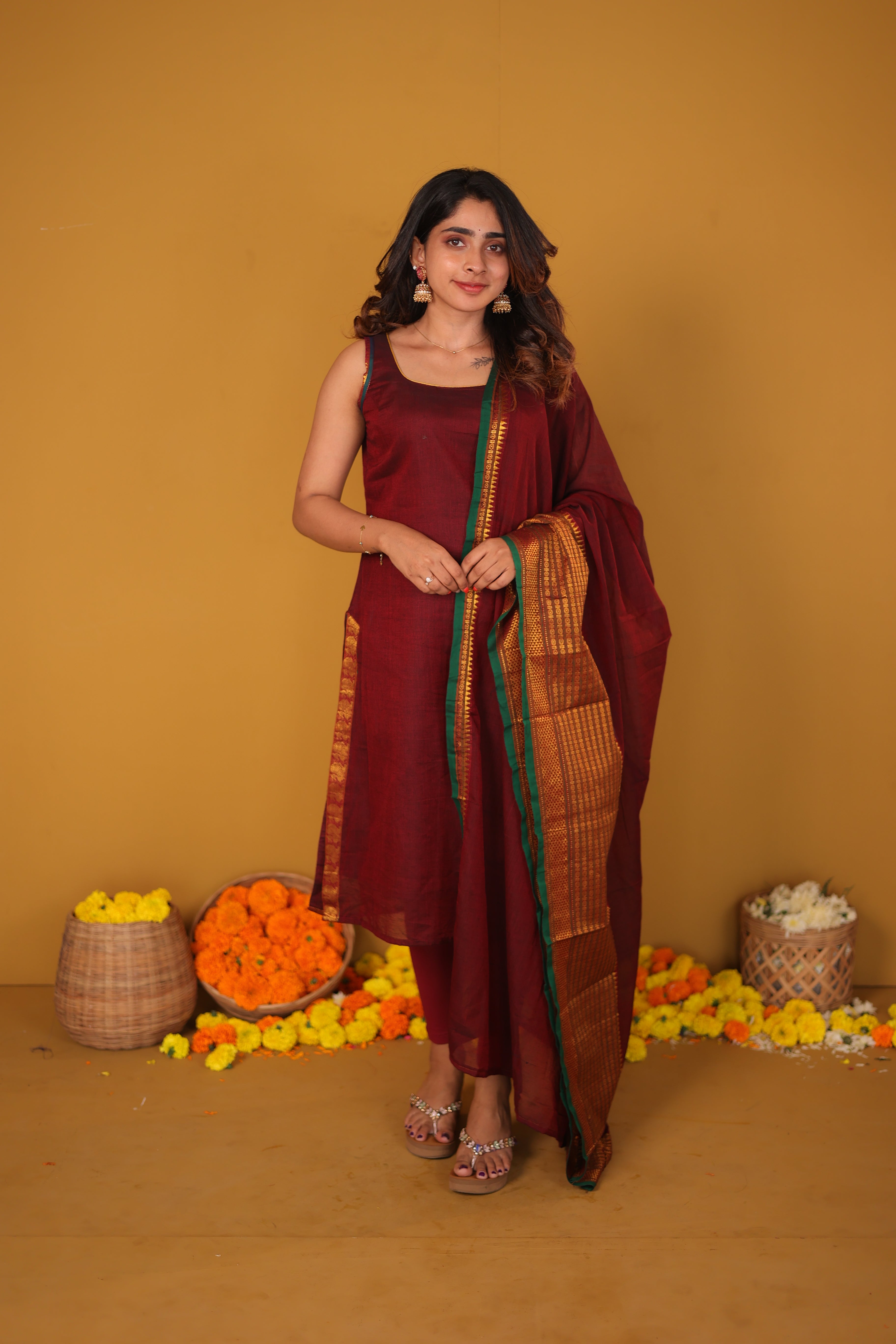 Tarika Maroon Kurti Set (Maroon Dupatta) (Set of 2)