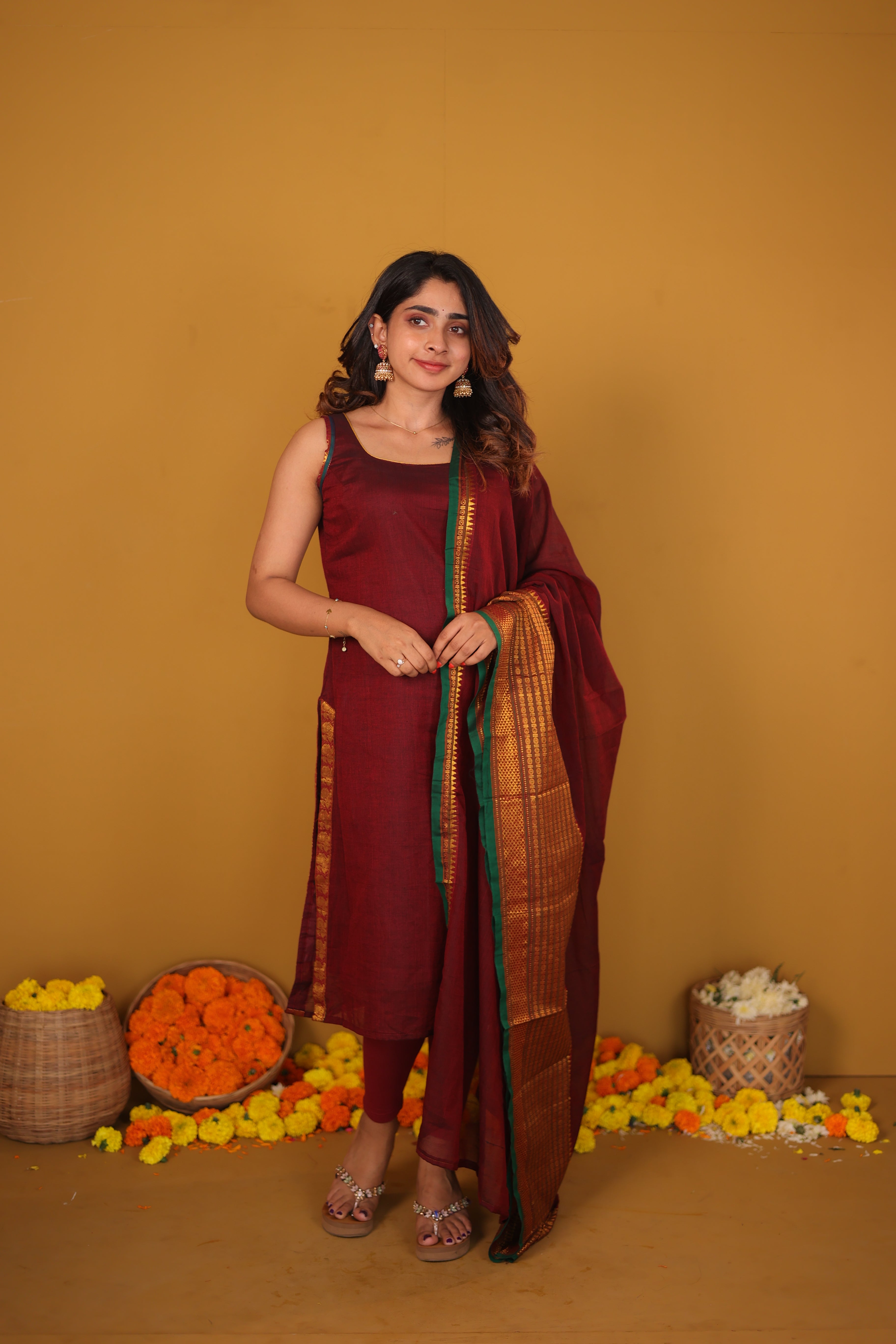 Tarika Maroon Kurti Set (Maroon Dupatta) (Set of 2)