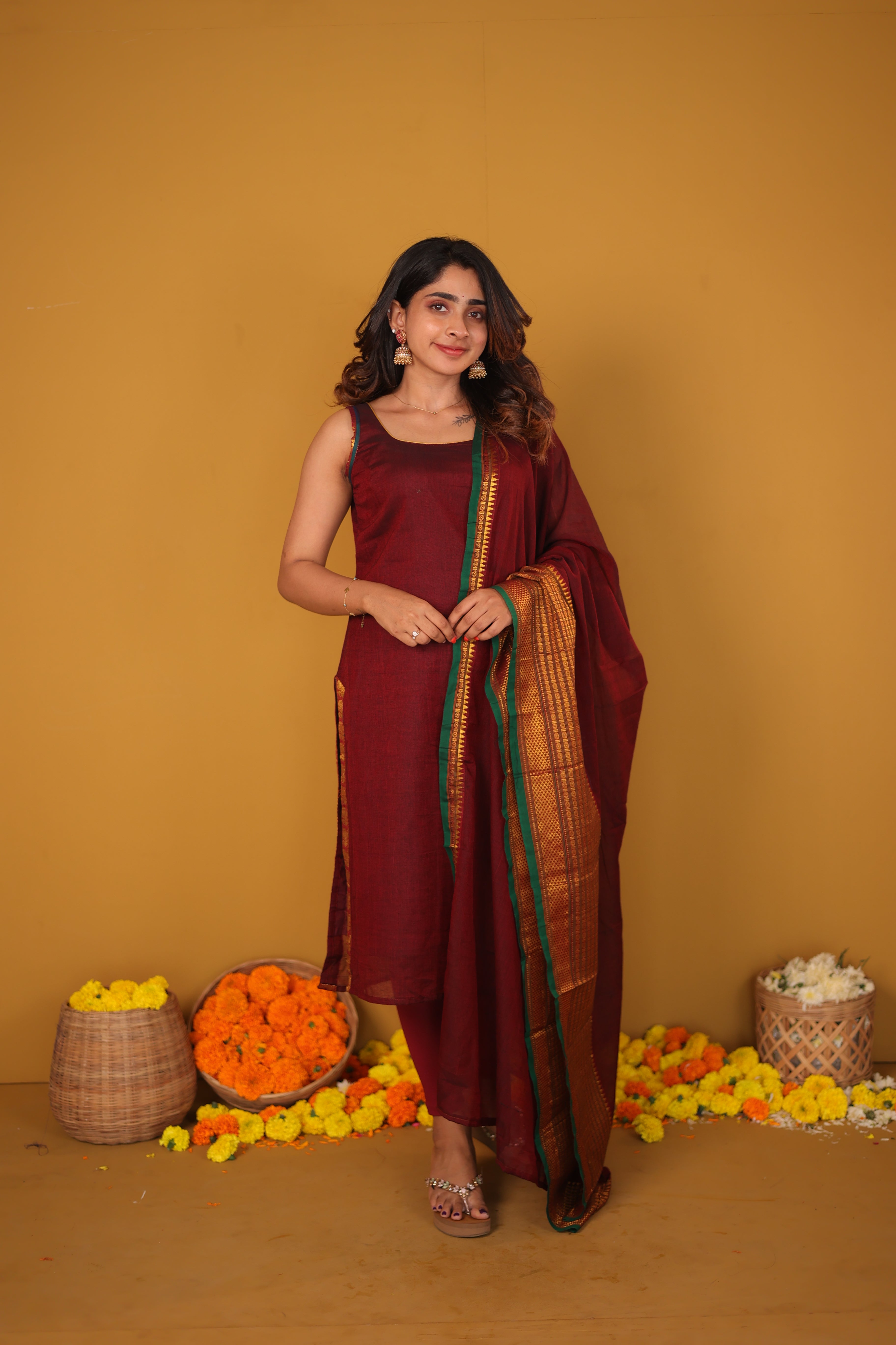 Tarika Maroon Kurti Set (Maroon Dupatta) (Set of 2)