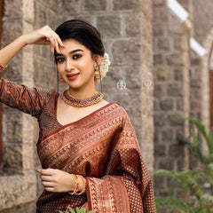 Banarasi Soft Silk Saree – Elegant Copper Zari Weaving