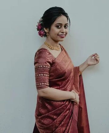 Elegant Banarasi Silk Saree with Copper Zari Weaving