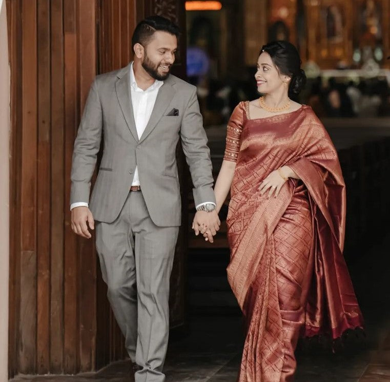 Elegant Banarasi Silk Saree with Copper Zari Weaving