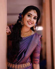 Elegant Banarasi Soft Silk Saree with Copper Zari Weaving
