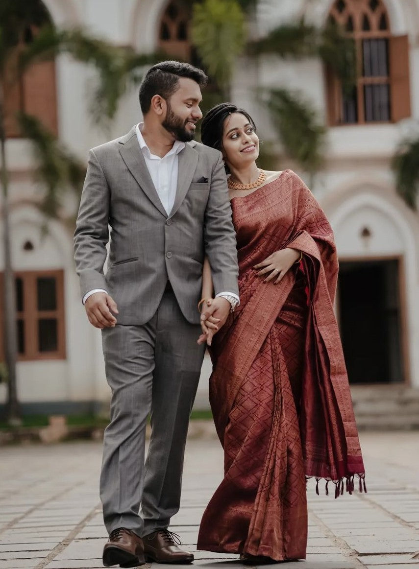 Elegant Banarasi Silk Saree with Copper Zari Weaving