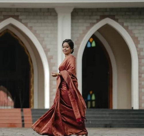 Elegant Banarasi Silk Saree with Copper Zari Weaving