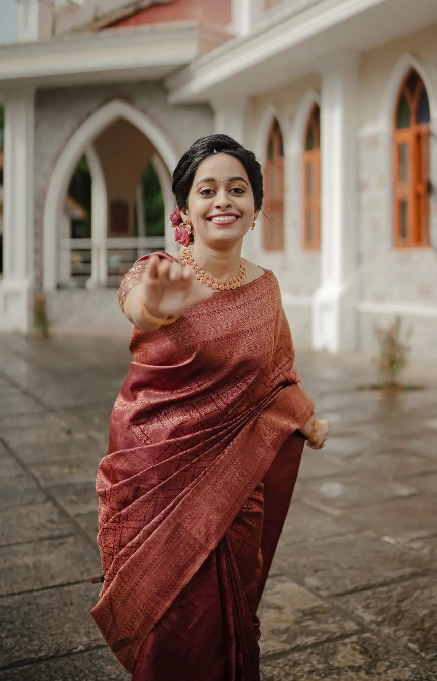Elegant Banarasi Silk Saree with Copper Zari Weaving