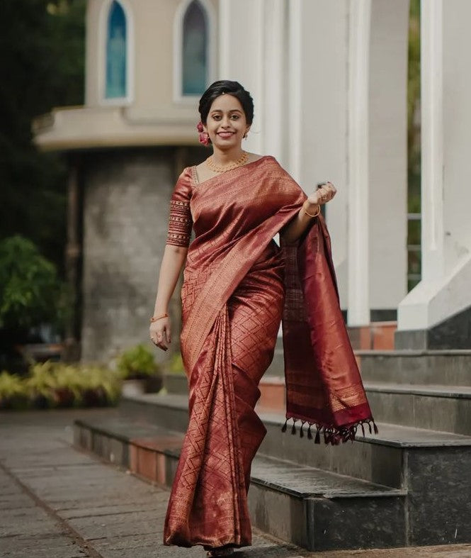 Elegant Banarasi Silk Saree with Copper Zari Weaving