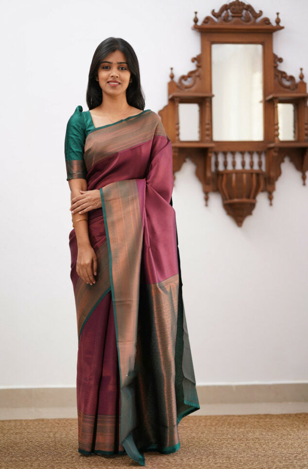 Elegant Banarasi Soft Silk Saree with Copper Zari Weaving