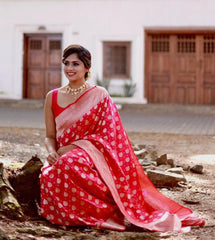 Exquisite Banarasi Silk Saree with Silver Zari Weaving