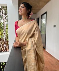 Elegant Banarasi Silk Saree with Self-Zari Vertical Lines