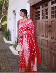 Exquisite Banarasi Silk Saree with Silver Zari Weaving