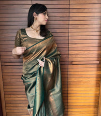 Banarasi Soft Silk Saree with Copper Zari Weaving | Wedding Special