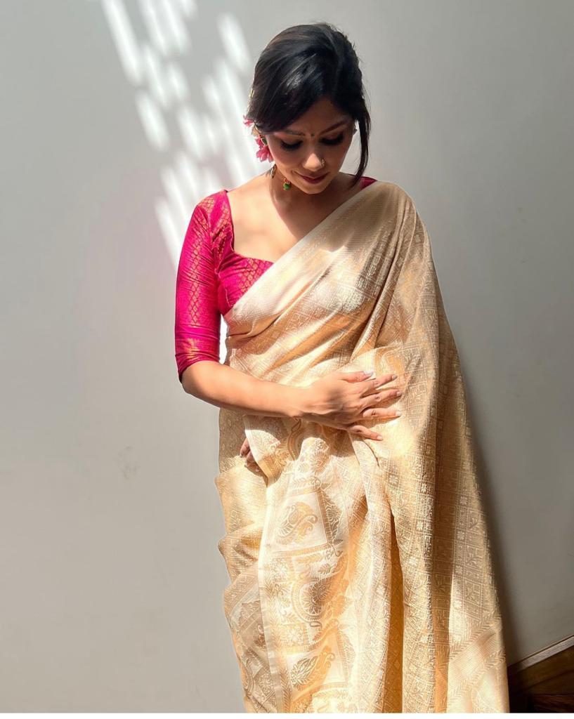 Elegant Banarasi Silk Saree with Self-Zari Vertical Lines
