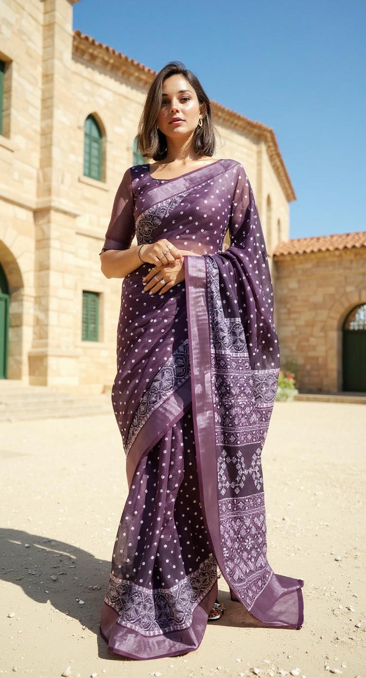 PURPLE  DIGITAL PRINTED COTTON SAREE