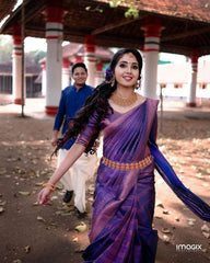 Elegant Banarasi Soft Silk Saree with Copper Zari Weaving