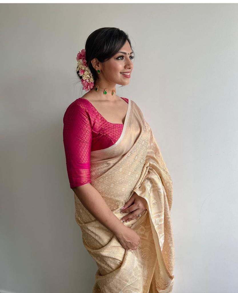 Elegant Banarasi Silk Saree with Self-Zari Vertical Lines