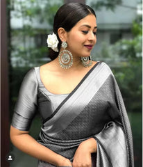 Elegant Sky Blue Banarasi Silk Saree with Printed Patterns