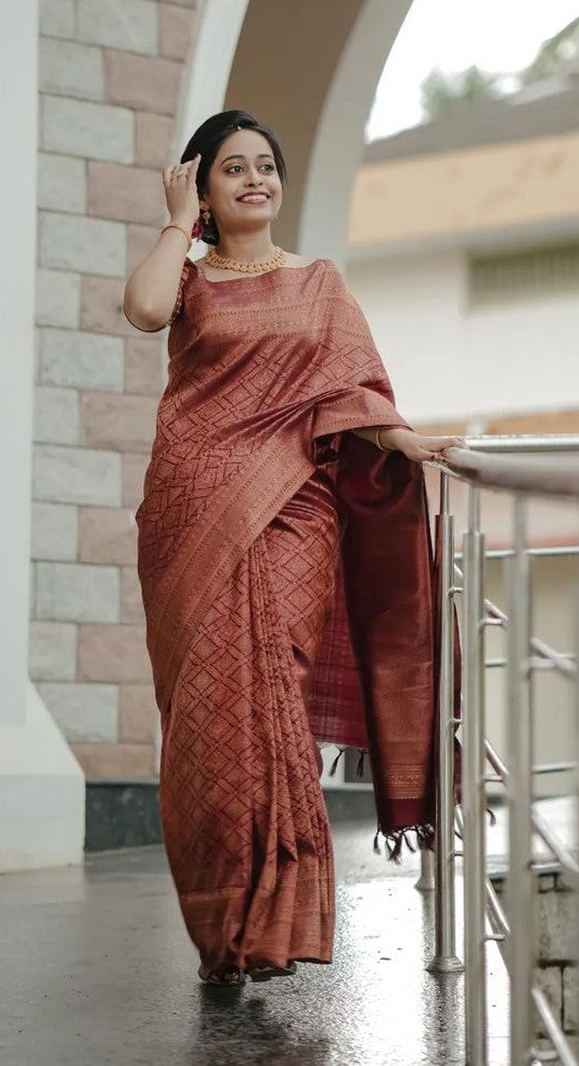 Elegant Banarasi Silk Saree with Copper Zari Weaving