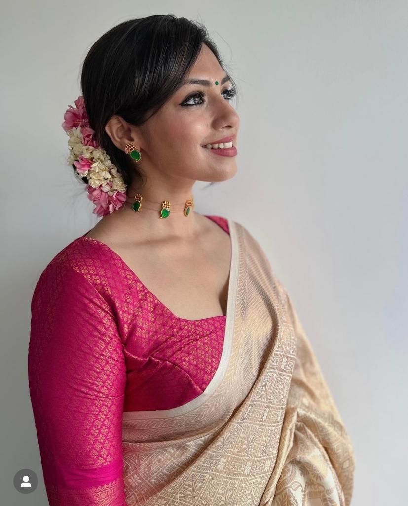 Elegant Banarasi Silk Saree with Self-Zari Vertical Lines