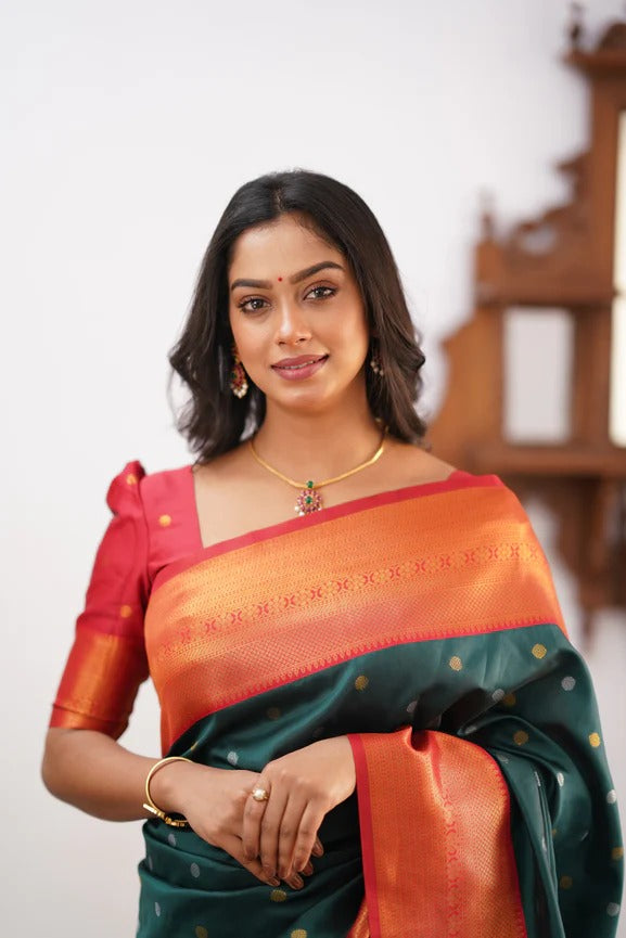 Banarasi Soft Silk Saree with Copper & Silver Zari Weaving