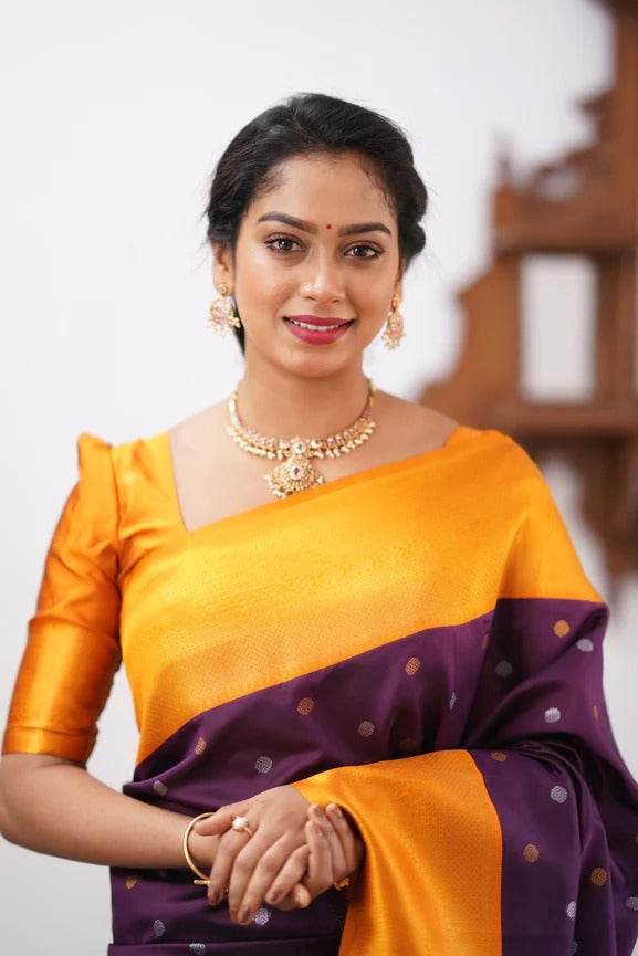 Banarasi Soft Silk Saree with Copper & Silver Zari Weaving