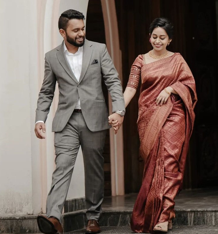 Elegant Banarasi Silk Saree with Copper Zari Weaving