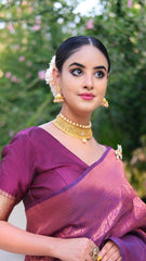 Banarasi Soft Silk Saree – Elegant Copper Zari Weaving