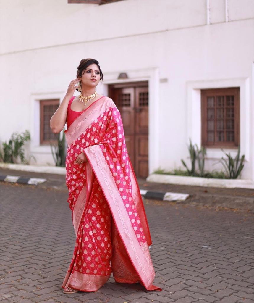 Exquisite Banarasi Silk Saree with Silver Zari Weaving