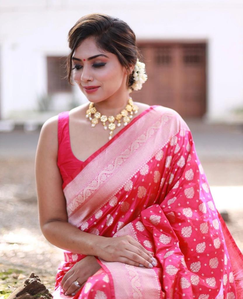 Exquisite Banarasi Silk Saree with Silver Zari Weaving
