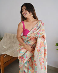 Kashmiri Weaving Multiple color thread weaving pure zari weaving Cream coloured saree